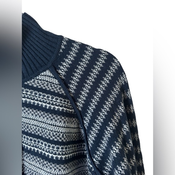 Cyrus Women’s Sweater Large Blue Striped Knit Long Sleeve Mock Neck Pullover - Picture 3 of 8